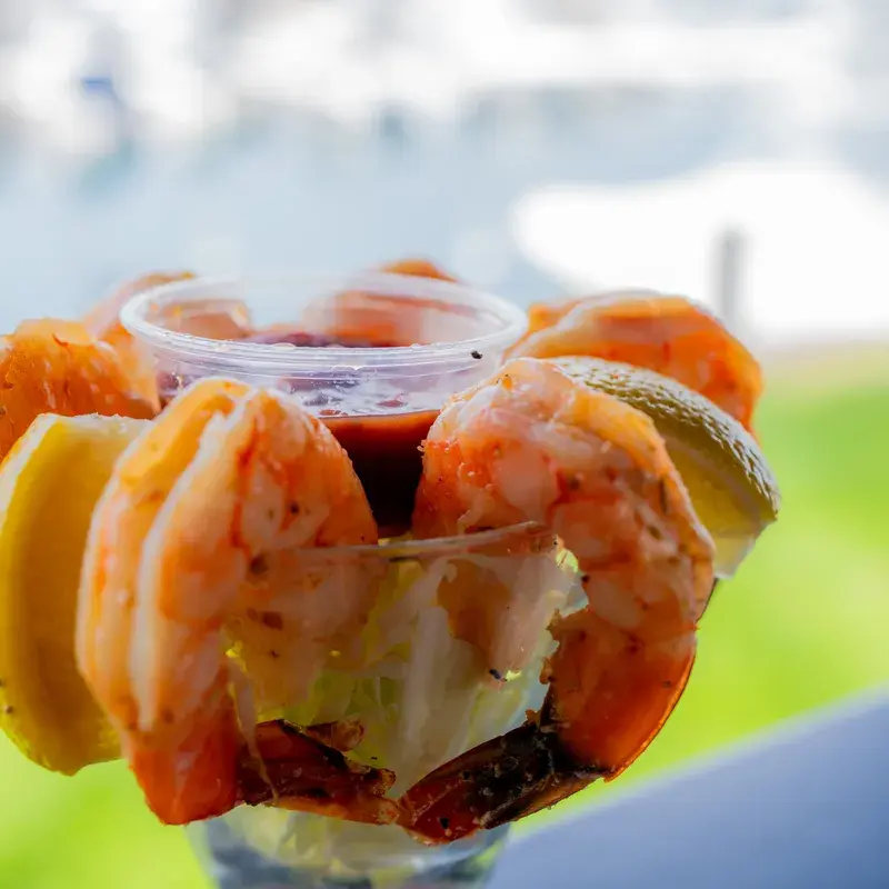 Chilled shrimp cocktail at the Harbor House harbor rail